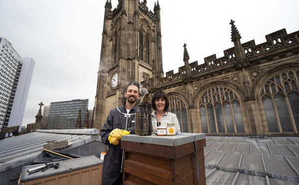 Bee hives and honey at Manchester Cathedral